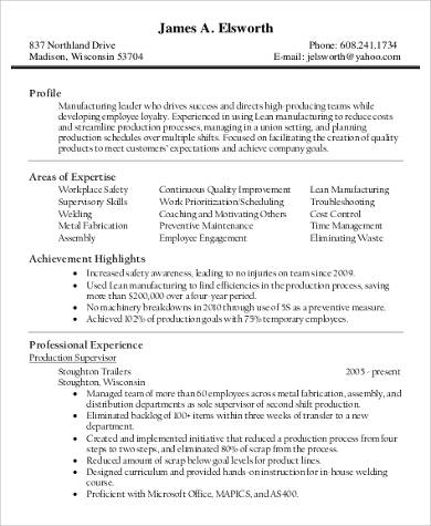 FREE 11+ Supervisor Resume Samples in MS Word | PDF