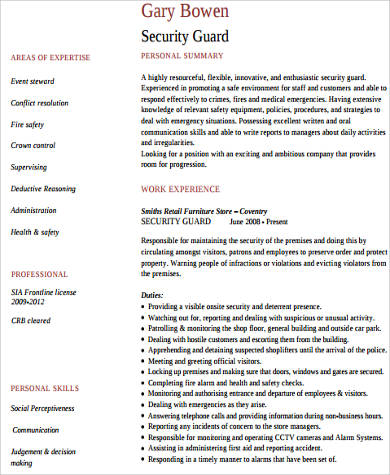 security job resume sample