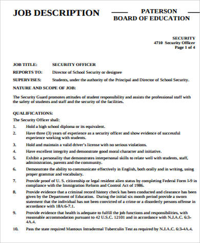 security job desciption for resume