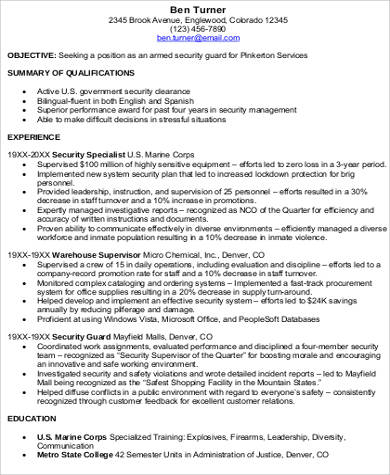 armed security guard resume
