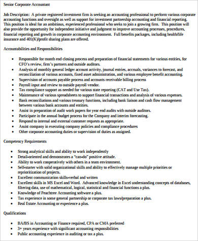 Free 10 Sample Senior Accountant Job Descriptions In Ms Word Pdf