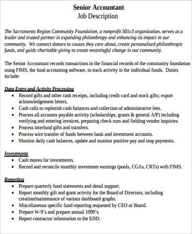 FREE 10 Sample Senior Accountant Job Descriptions In MS Word PDF   Bank Senior Accountant Job Description Example 