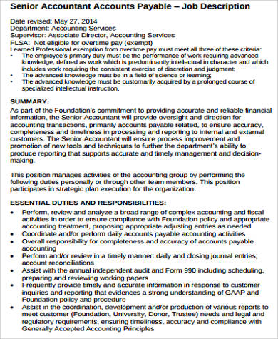 What Are The Roles And Responsibilities Of Staff Accountant   Senior Accountant Payables Job Description 