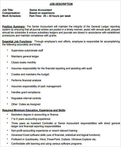 Senior Financial Accountant Job Description Pdf : Free 10 Sample Senior Accountant Job Descriptions In Ms Word Pdf / Senior accountant responsibilities include reconciling account balances and bank statements, maintaining general post this senior accountant job description job ad to 18+ free job boards with one submission.