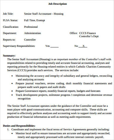 senior staff accountant job description printable