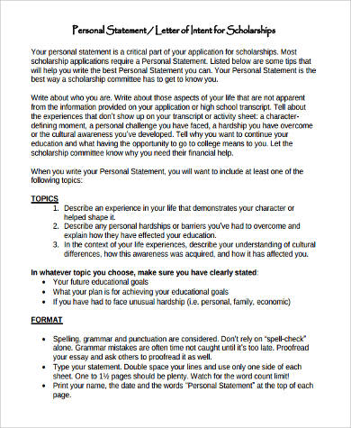 scholarship letter of intent format