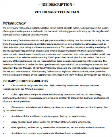 large animal vet tech job description