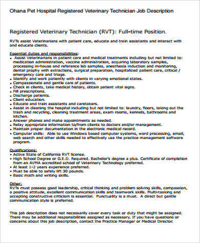 registered vet tech job description