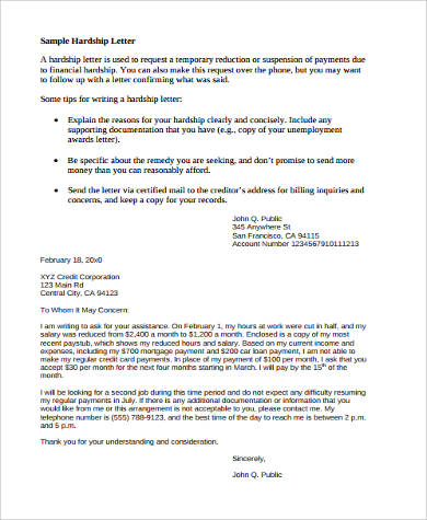 financial assistance hardship letter