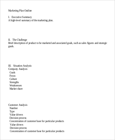 marketing plan outline example