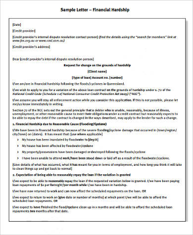 financial hardship request letter pdf