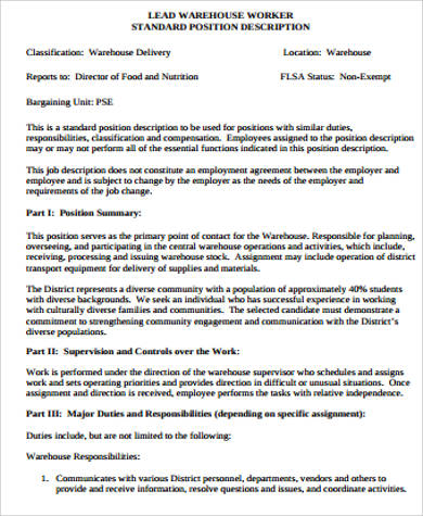 lead warehouse associate job description pdf