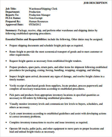 warehouse shipping associate job description 