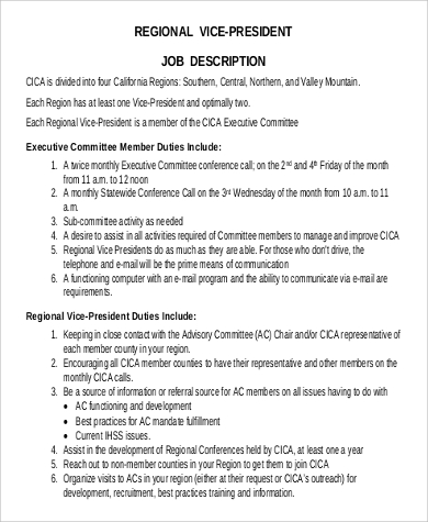 regional vice president job description