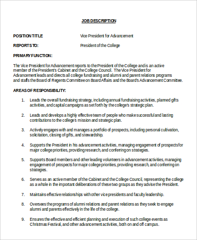 vice president for advancement job description