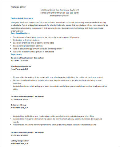 business consulting resume example