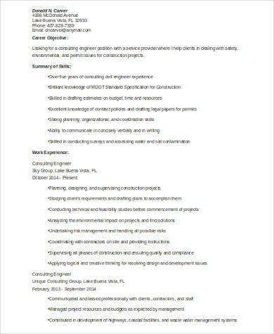 consulting engineer resume format
