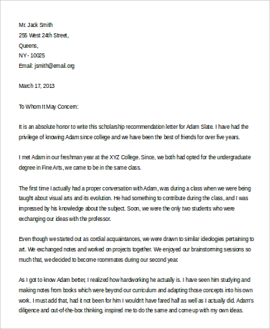 recommendation letter for college student from friend