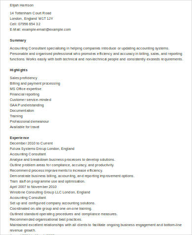 accounting consulting resume