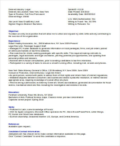 Sample Legal Assistant Resume - 8+ Examples in Word, PDF