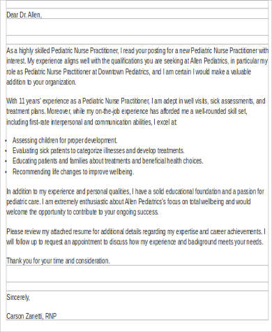 pediatric nurse cover letter