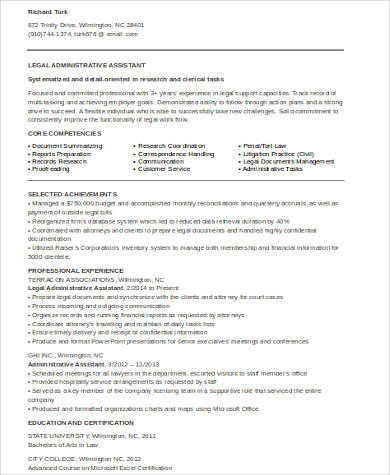 legal administrative assistant resume