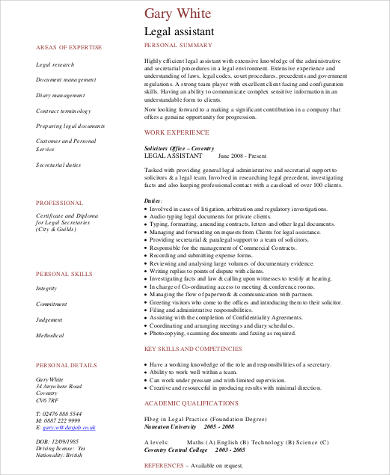 legal assistant resume pdf