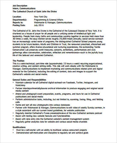 sample church webmaster job description