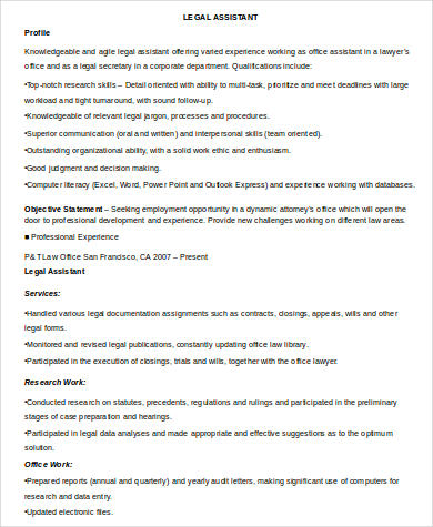 Sample Legal Assistant Resume - 8+ Examples in Word, PDF