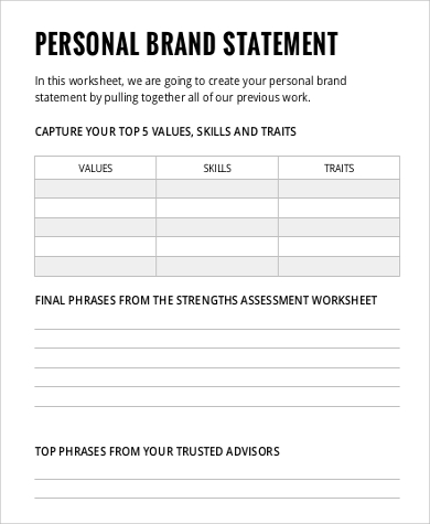 personal brand statement worksheet
