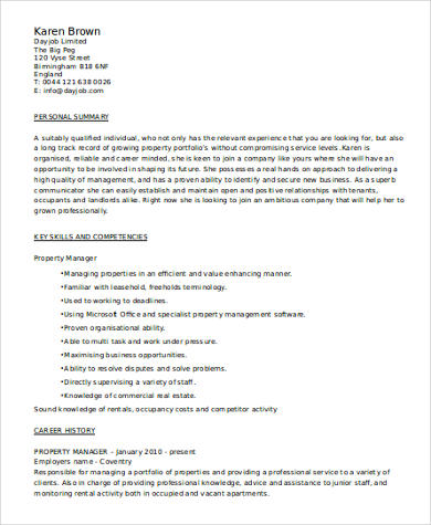 property manager resume skills example