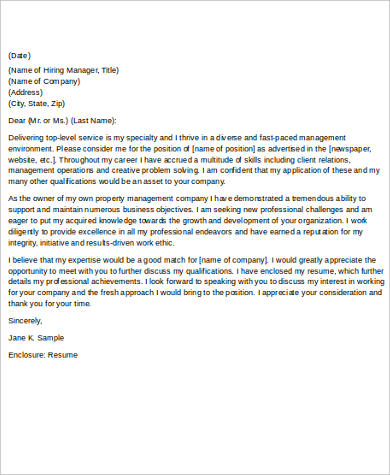 resume cover letter examples property manager