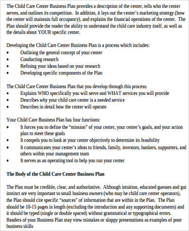 how do i write a business plan for a daycare center