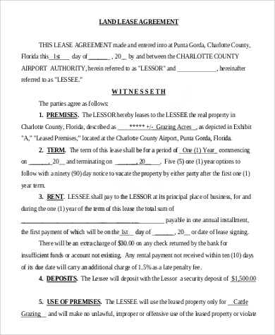 generic land lease agreement in pdf