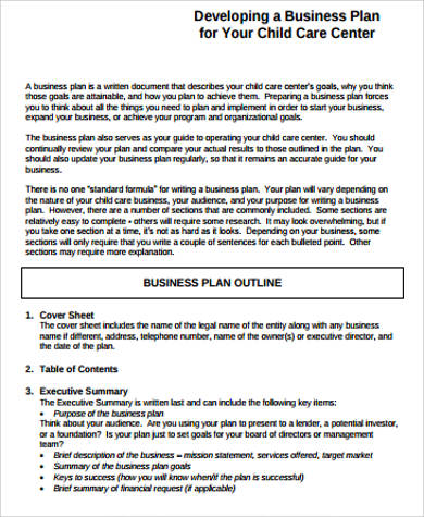 child care center business plan sample