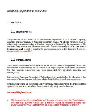 business requirement document resume