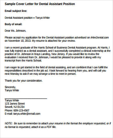 dental assistant cover letter australia