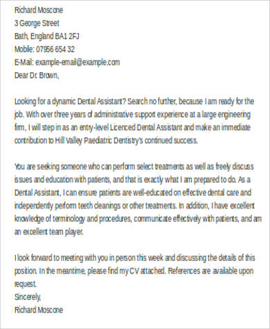 cover letter for dental assistant