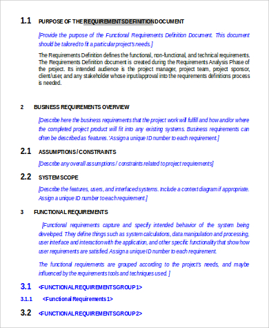 requirements definition document