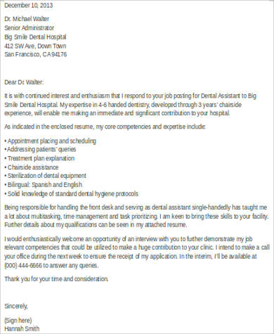 FREE 8+ Sample Dental Assistant Cover Letter Templates in ...