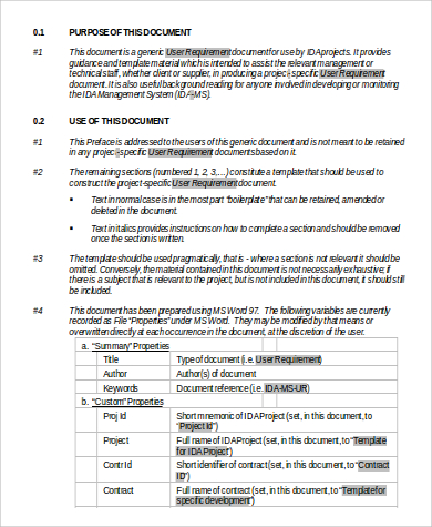 user requirements document