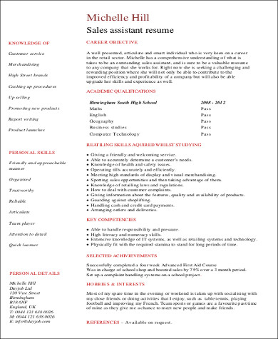 Sample resume for college working students