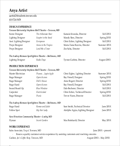 theatre art resume in pdf