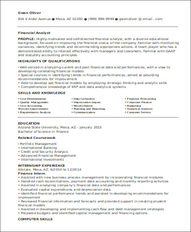 finance resume with no work experience example