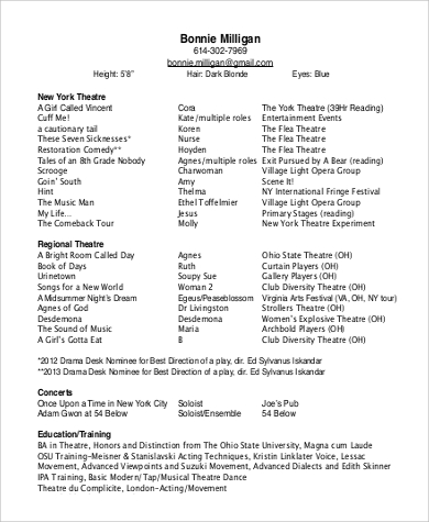 theatre regional resume in pdf