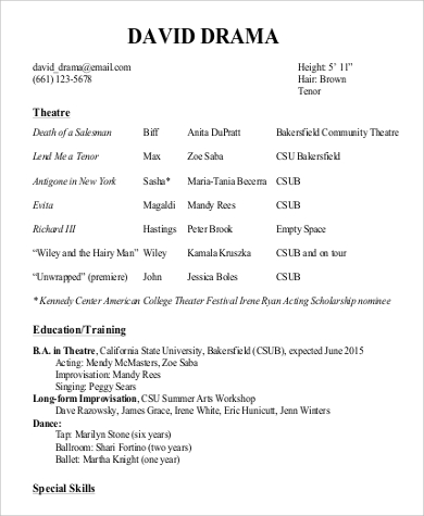 theatre training resume