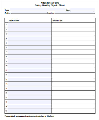 safety meeting sign in sheet pdf