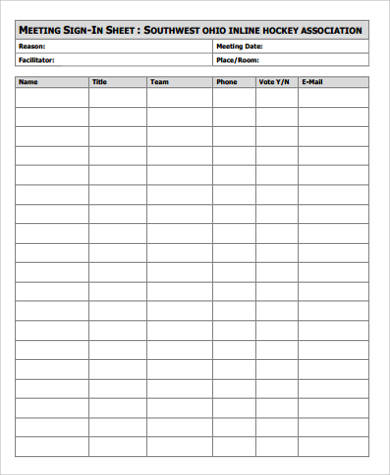 blank meeting sign in sheet