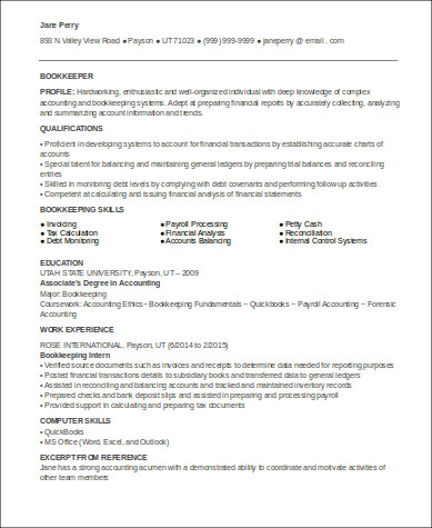 bookkeeping description for resume