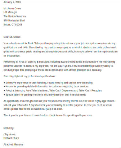 bank teller resume cover letter example